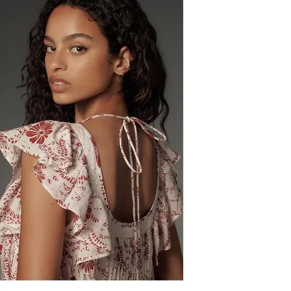 NWT Anthropologie Red and White Mini Dress Babydoll Mini Flutter White Red - Picture 3 of 8